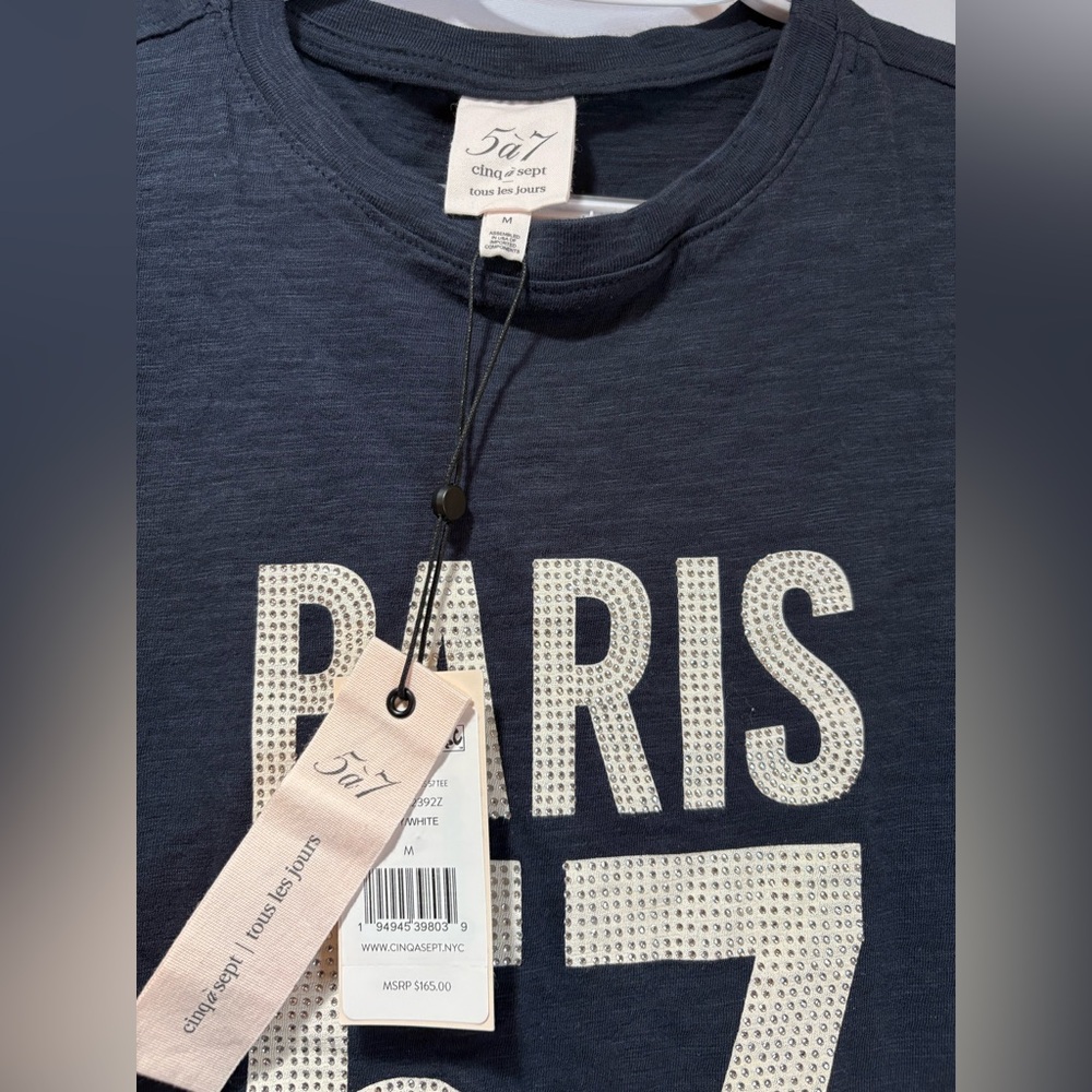 Cinq à Sept Navy Paris Embellished Tee